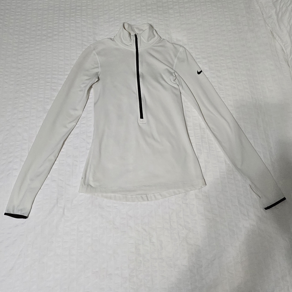 Nike Women's White Long Sleeve Top with Black Accents
